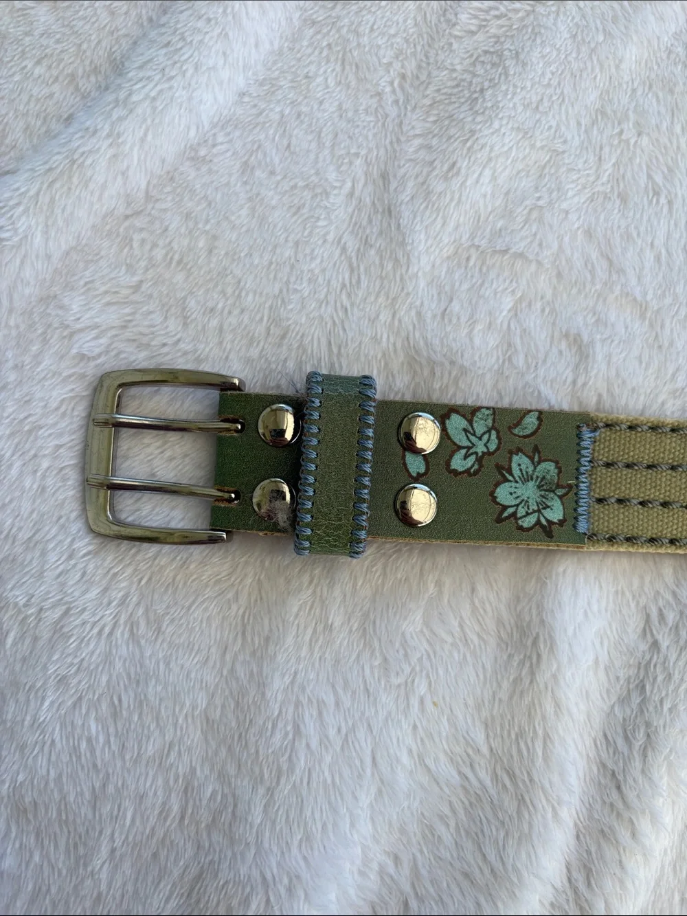 Ed Hardy size large y2k Studded Belt green flower leather blue silver